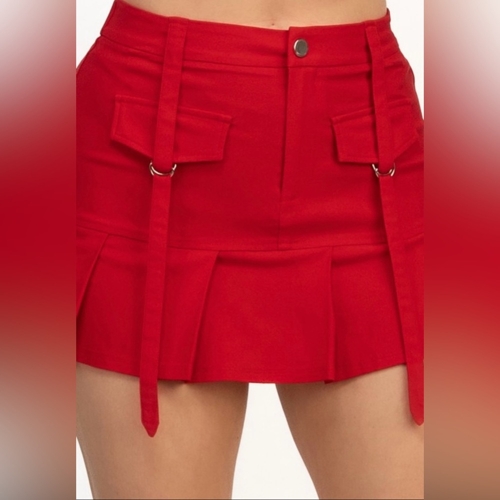 Red Pleated Mini Skirt